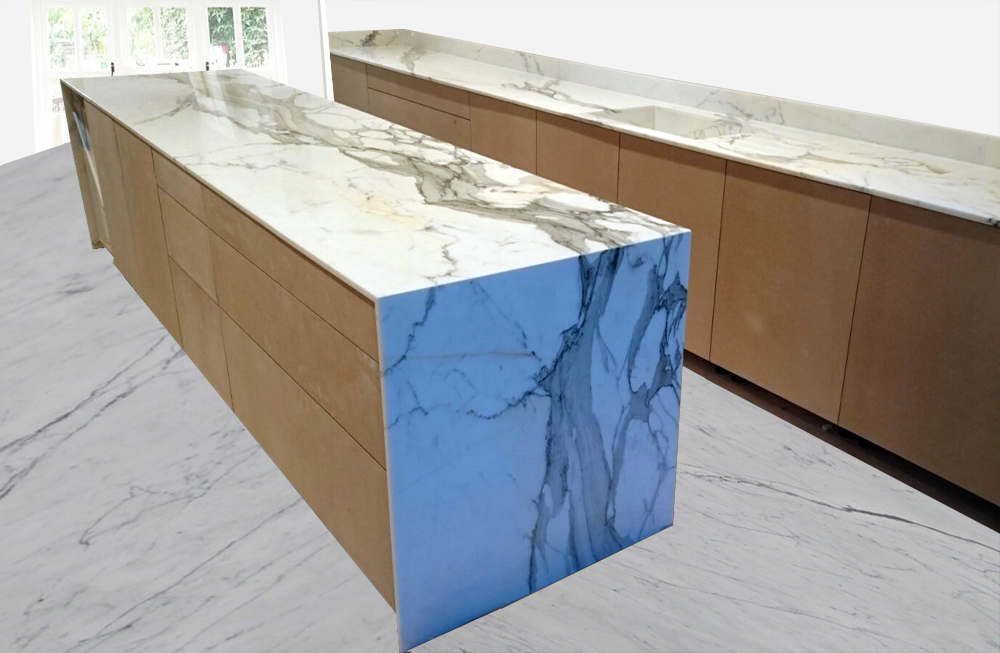 Calacatta Marble Bookmatched Worktop and Island